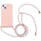 For iPhone 14 Wheat Straw Material + TPU Shockproof Phone Case with Neck Lanyard (Pink) - 1