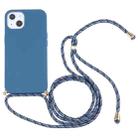 For iPhone 14 Plus Wheat Straw Material + TPU Shockproof Phone Case with Neck Lanyard (Blue) - 1