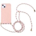 For iPhone 14 Plus Wheat Straw Material + TPU Shockproof Phone Case with Neck Lanyard (Pink) - 1