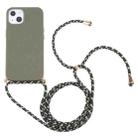 For iPhone 14 Plus Wheat Straw Material + TPU Shockproof Phone Case with Neck Lanyard (Dark Green) - 1