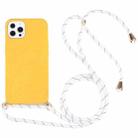 For iPhone 14 Pro Wheat Straw Material + TPU Shockproof Phone Case with Neck Lanyard(Yellow) - 1