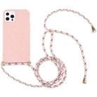 For iPhone 14 Pro Wheat Straw Material + TPU Shockproof Phone Case with Neck Lanyard(Pink) - 1