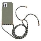 For iPhone 14 Pro Wheat Straw Material + TPU Shockproof Phone Case with Neck Lanyard(Dark Green) - 1