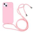 For iPhone 14 Candy Colors TPU Protective Phone Case with Lanyard (Pink) - 1