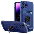 For iPhone 14 Pro Ring Kickstand Card Wallet TPU Phone Case(Blue) - 1