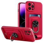 For iPhone 14 Pro Ring Kickstand Card Wallet TPU Phone Case(Red) - 1