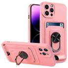 For iPhone 14 Pro Max Ring Kickstand Card Wallet TPU Phone Case (Pink) - 1