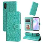 For Xiaomi Redmi 9A Embossed Sunflower Leather Phone Case(Green) - 1