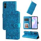 For Xiaomi Redmi 9A Embossed Sunflower Leather Phone Case(Blue) - 1