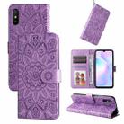 For Xiaomi Redmi 9A Embossed Sunflower Leather Phone Case(Purple) - 1