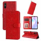 For Xiaomi Redmi 9A Embossed Sunflower Leather Phone Case(Red) - 1