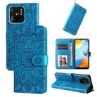 For Xiaomi Redmi 10C 4G Embossed Sunflower Leather Phone Case(Blue) - 1