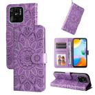 For Xiaomi Redmi 10C 4G Embossed Sunflower Leather Phone Case(Purple) - 1