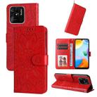 For Xiaomi Redmi 10C 4G Embossed Sunflower Leather Phone Case(Red) - 1