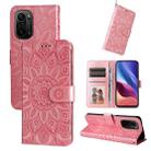 For Xiaomi Redmi K40 / K40 Pro / Xiaomi Poco F1 Embossed Sunflower Leather Phone Case(Pink) - 1