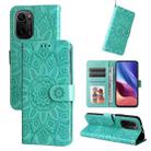 For Xiaomi Redmi K40 / K40 Pro / Xiaomi Poco F1 Embossed Sunflower Leather Phone Case(Green) - 1