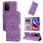 For Xiaomi Redmi K40 / K40 Pro / Xiaomi Poco F1 Embossed Sunflower Leather Phone Case(Purple) - 1