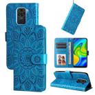 For Xiaomi Redmi Note 9 4G Foreign Version / 10X 4G Embossed Sunflower Leather Phone Case(Blue) - 1