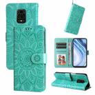 For Xiaomi Redmi Note 9S Embossed Sunflower Leather Phone Case(Green) - 1