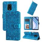 For Xiaomi Redmi Note 9S Embossed Sunflower Leather Phone Case(Blue) - 1
