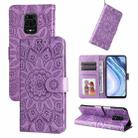 For Xiaomi Redmi Note 9S Embossed Sunflower Leather Phone Case(Purple) - 1