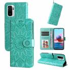 For Xiaomi Redmi Note 10 4G / Note 10S 4G  Embossed Sunflower Leather Phone Case(Green) - 1