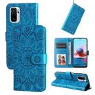 For Xiaomi Redmi Note 10 4G / Note 10S 4G  Embossed Sunflower Leather Phone Case(Blue) - 1