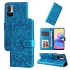 For Xiaomi Redmi Note 10 5G  Embossed Sunflower Leather Phone Case(Blue) - 1