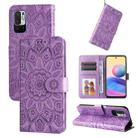 For Xiaomi Redmi Note 10 5G  Embossed Sunflower Leather Phone Case(Purple) - 1