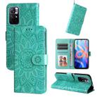 For Xiaomi Redmi Note 11 5G  / Poco M4 Pro 5G Embossed Sunflower Leather Phone Case(Green) - 1