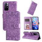 For Xiaomi Redmi Note 11 5G  / Poco M4 Pro 5G Embossed Sunflower Leather Phone Case(Purple) - 1