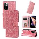 For Xiaomi Redmi Note 11E Embossed Sunflower Leather Phone Case(Pink) - 1