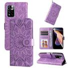 For Xiaomi Redmi Note 11E Embossed Sunflower Leather Phone Case(Purple) - 1