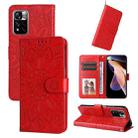 For Xiaomi Redmi Note 11E Embossed Sunflower Leather Phone Case(Red) - 1