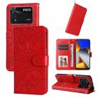 For Xiaomi Poco M4 Pro 4G Embossed Sunflower Leather Phone Case(Red) - 1