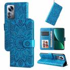 For Xiaomi 12 Pro Embossed Sunflower Leather Phone Case(Blue) - 1