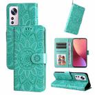 For Xiaomi 12 / 12X Embossed Sunflower Leather Phone Case(Green) - 1