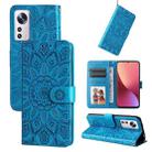 For Xiaomi 12 / 12X Embossed Sunflower Leather Phone Case(Blue) - 1