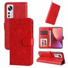 For Xiaomi 12 / 12X Embossed Sunflower Leather Phone Case(Red) - 1