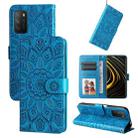 For Xiaomi Poco M3 / Redmi 9T / Redmi 9 Power Embossed Sunflower Leather Phone Case(Blue) - 1