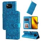 For Xiaomi Poco X3 NFC Embossed Sunflower Leather Phone Case(Blue) - 1