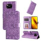For Xiaomi Poco X3 NFC Embossed Sunflower Leather Phone Case(Purple) - 1