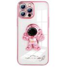 For iPhone 14 Plus Electroplating PC Astronaut Magnetic Holder Phone Case (Pink) - 1