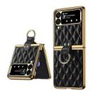 For Samsung Galaxy Z Flip4 Diamond Lattice Plain Leather Ring Phone Case(Black) - 1