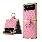 For Samsung Galaxy Z Flip4 Diamond Lattice Plain Leather Ring Phone Case(Pink) - 1