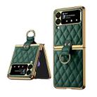 For Samsung Galaxy Z Flip4 Diamond Lattice Plain Leather Ring Phone Case(Green) - 1