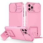 For iPhone 14 Stereoscopic Holder Sliding Camshield Phone Case (Pink) - 1