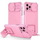 For iPhone 14 Plus Stereoscopic Holder Sliding Camshield Phone Case (Pink) - 1