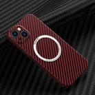 For iPhone 14 Plus Carbon Fiber Texture MagSafe Magnetic Phone Case (Red) - 1