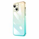 For iPhone 14 Plus Transparent Electroplated PC Gradient Phone Case (Cyan-blue Gold) - 1